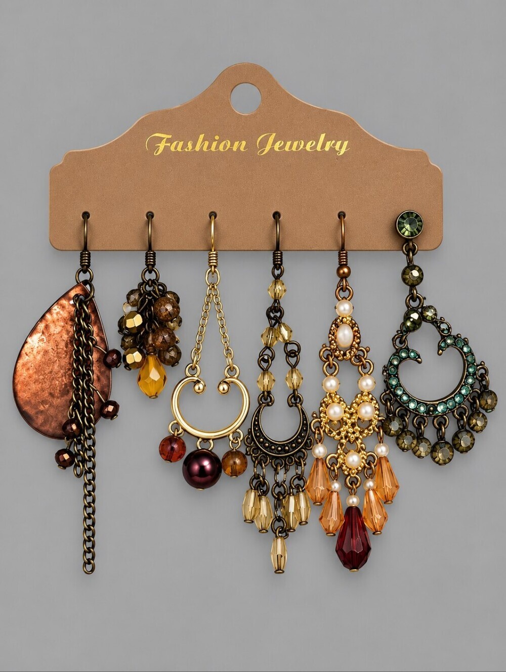 Vtg Set of Six Single Boho Gypsy Chandalier Dangle Hook Earrings